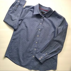 Talbots Embroidered Top Button Down Pastel Dots